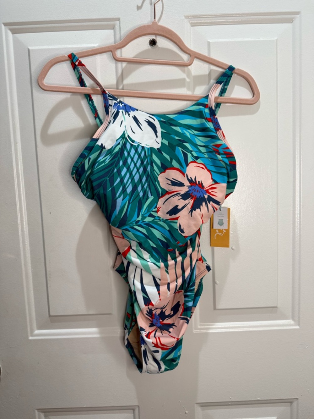 Kona Sol Tropical Floral One-Piece Swimsuit - Teal, Green, Pink, White